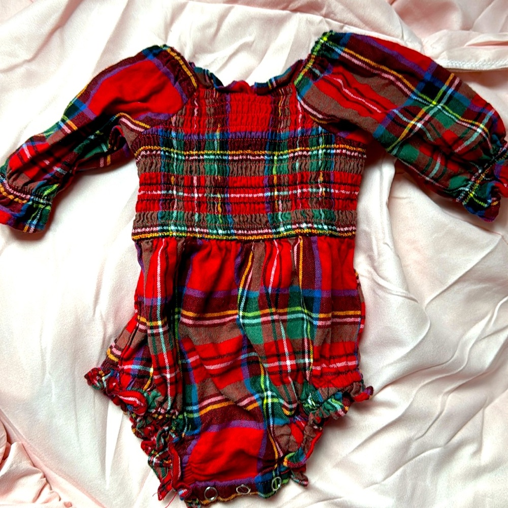 Ivy city baby Madeline romper red plaid 0-3 months